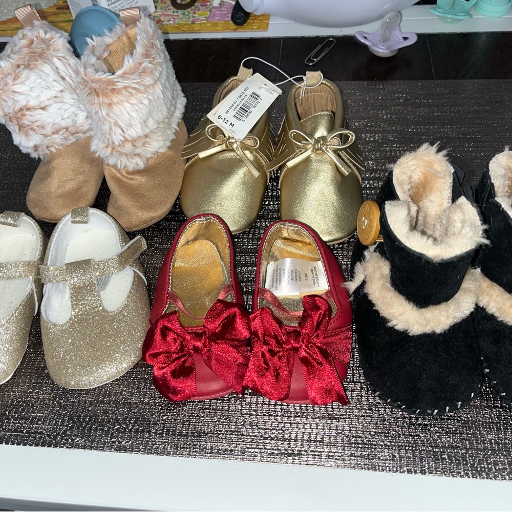 Gold and Red Baby Shoes Set